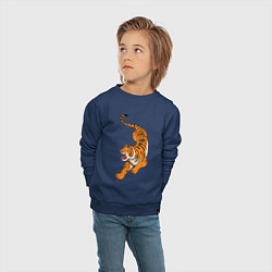 Свитшот хлопковый детский Агрессивный коварный тигр, цвет: тёмно-синий — фото 2