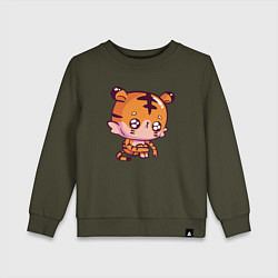 Свитшот хлопковый детский Грустный тигр, цвет: хаки