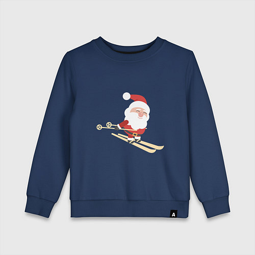 Детский свитшот Дед Мороз на лыжах / Тёмно-синий – фото 1