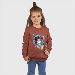 Свитшот хлопковый детский Лев в цветах и перьях, цвет: кирпичный — фото 2