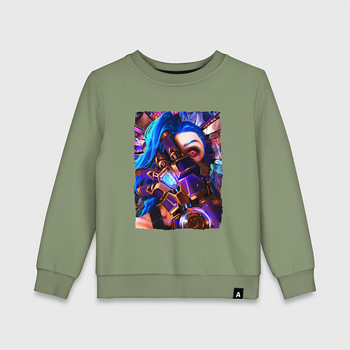 Детский свитшот ARCANE LOL JINX FACE LEAGUE OF LEGENDS / Авокадо – фото 1