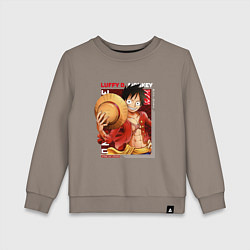 Свитшот хлопковый детский Ван-Пис One Piece, Луффи Мугивара, цвет: утренний латте