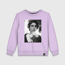 Свитшот хлопковый детский Timothee Chalamet с розами, цвет: лаванда
