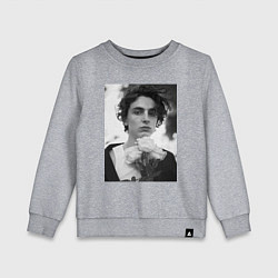 Свитшот хлопковый детский Timothee Chalamet с розами, цвет: меланж