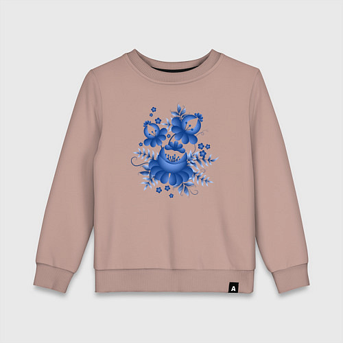 Детский свитшот Голубой орнамент Гжель / Пыльно-розовый – фото 1