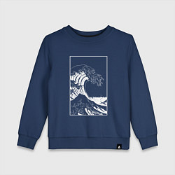 Свитшот хлопковый детский Japan waves Японская волна, цвет: тёмно-синий