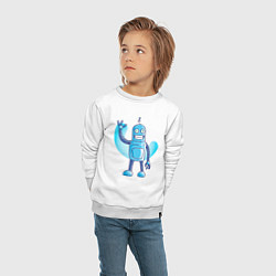 Свитшот хлопковый детский Приветливый робот, цвет: белый — фото 2