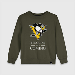Свитшот хлопковый детский Penguins are coming, Pittsburgh Penguins, Питтсбур, цвет: хаки