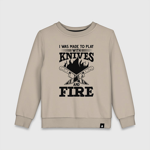 Детский свитшот Меня заставили играть с ножами и огнем / Миндальный – фото 1