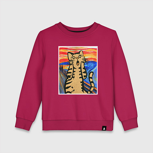 Детский свитшот Орущий кот пародия на Крик Мунка / Маджента – фото 1
