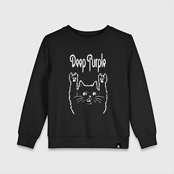 Свитшот хлопковый детский Deep Purple Рок кот, цвет: черный