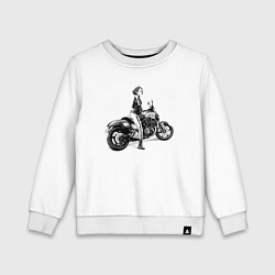Свитшот хлопковый детский Японская девушка на мотоцикле, цвет: белый