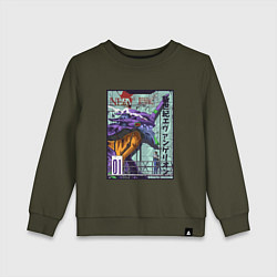 Свитшот хлопковый детский Евангелион eva 01 робот, цвет: хаки