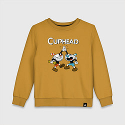Свитшот хлопковый детский Cuphead веселые чашечки, цвет: горчичный