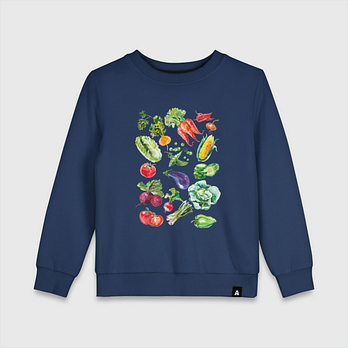Детский свитшот Акварельная иллюстрация Овощи / Тёмно-синий – фото 1