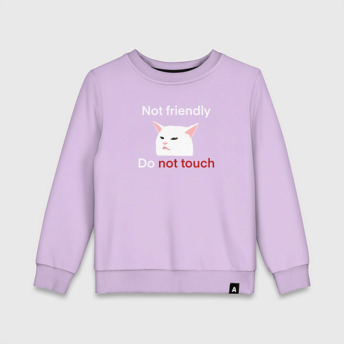 Детский свитшот Not friendly, do not touch, текст с мемным котом / Лаванда – фото 1
