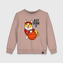 Свитшот хлопковый детский JUST DUNK IT корги, цвет: пыльно-розовый