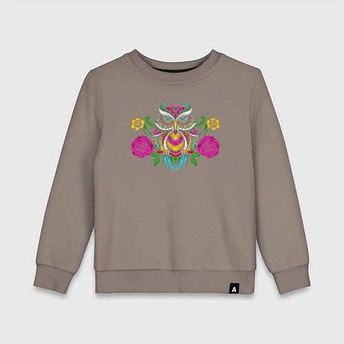 Детский свитшот Красочная цветочная сова / Утренний латте – фото 1