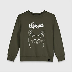 Свитшот хлопковый детский Blink 182 Рок кот, цвет: хаки
