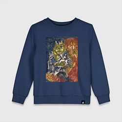 Свитшот хлопковый детский Woman with a Child and a Cat Абстракция, цвет: тёмно-синий