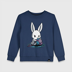 Свитшот хлопковый детский Зайчонок обнял клубки The bunny hugged the balls, цвет: тёмно-синий