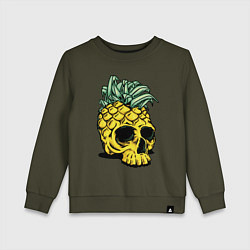 Свитшот хлопковый детский Череп-ананас Лето, цвет: хаки