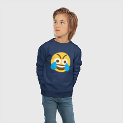 Свитшот хлопковый детский Сумасшедший смеющийся эмодзи-смайл, цвет: тёмно-синий — фото 2