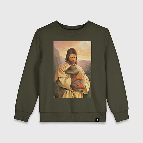 Детский свитшот Иисус и капибара / Хаки – фото 1
