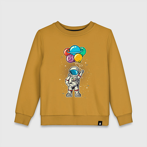 Детский свитшот Космонавт на воздушных шариках / Горчичный – фото 1