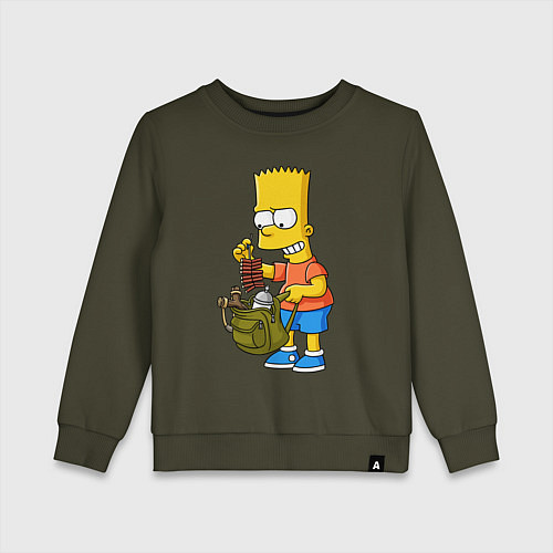 Детский свитшот Барт Симпсон разбирает свой рюкзак / Хаки – фото 1