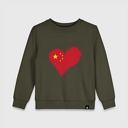 Свитшот хлопковый детский Сердце - Китай, цвет: хаки