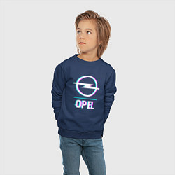 Свитшот хлопковый детский Значок Opel в стиле glitch, цвет: тёмно-синий — фото 2