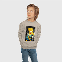 Свитшот хлопковый детский Барт Симпсон с рогаткой, цвет: миндальный — фото 2