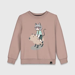 Свитшот хлопковый детский Nazrin - Touhou riding a capybara, цвет: пыльно-розовый