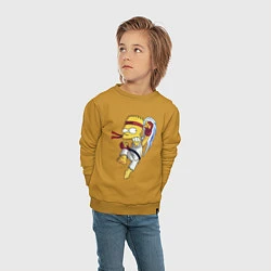 Свитшот хлопковый детский Боец Барт Симпсон - чёрный пояс, цвет: горчичный — фото 2