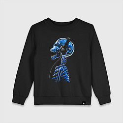 Свитшот хлопковый детский Скелет в наушниках - меломан, цвет: черный