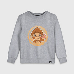 Свитшот хлопковый детский Забавная обезьянка машет рукой, цвет: меланж