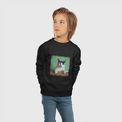 Свитшот хлопковый детский Мем - голодный кот, цвет: черный — фото 2