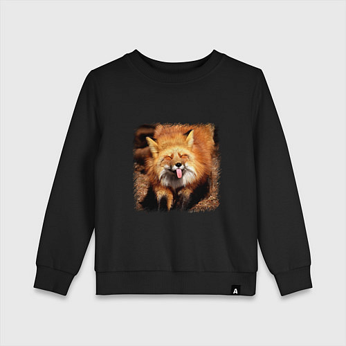 Детский свитшот Лиса показывает язык / Черный – фото 1