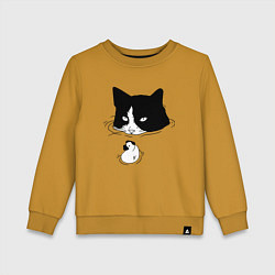 Свитшот хлопковый детский Кот сидит в воде и сторожит утёнка, цвет: горчичный