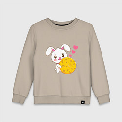 Свитшот хлопковый детский Кролик с вкусняшкой, цвет: миндальный