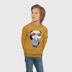 Свитшот хлопковый детский Прикольный пандёныш в темных очках и наушниках, цвет: горчичный — фото 2