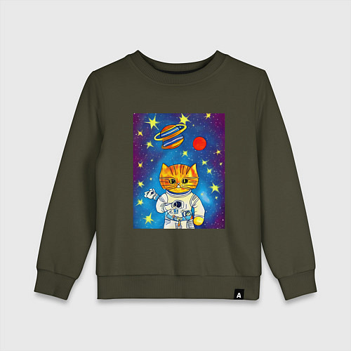 Детский свитшот Абстрактный космический кот / Хаки – фото 1