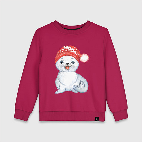 Детский свитшот Новогодний тюлень / Маджента – фото 1