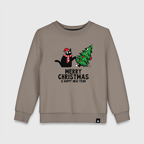 Детский свитшот Кот роняет новогоднюю ёлку / Утренний латте – фото 1