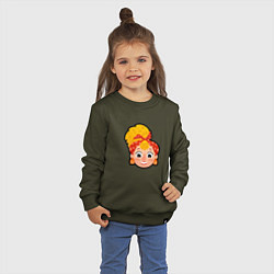 Свитшот хлопковый детский Мультяшная девочка в платке, цвет: хаки — фото 2