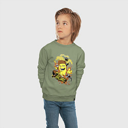 Свитшот хлопковый детский Человечек скейтерист, цвет: авокадо — фото 2