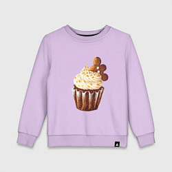 Свитшот хлопковый детский Новогодний капкейк с имбирным человечком, цвет: лаванда