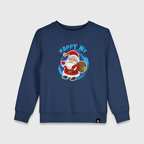 Детский свитшот Мультяшный Санта Клаус с мешком подарков / Тёмно-синий – фото 1