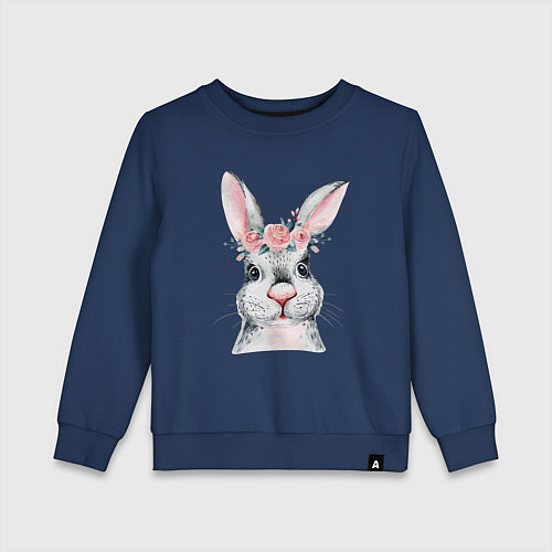 Детский свитшот Кролик в цветах / Тёмно-синий – фото 1